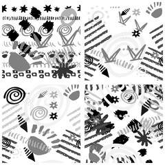 Fototapeta premium Set hand drawn scribbles seamless pattern