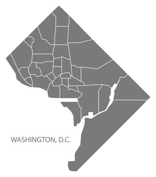 Washington DC City Map With Neighborhoods Grey Illustration Silhouette Shape