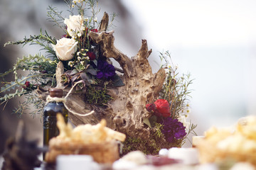 northern berries, bread cakes, covered table. Viking table