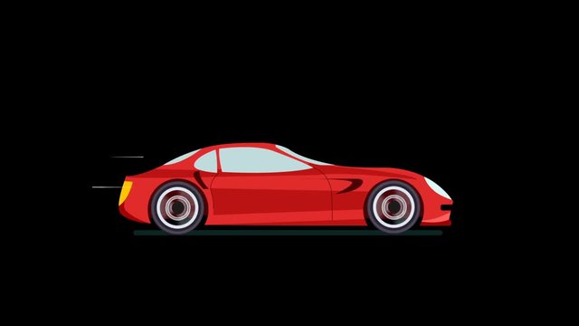 Red sport car running on black background animation video

