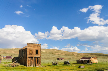 Ruined Buildings in the Californian Ghost Town of Bodie. Bodie is one of the best preserved Ghost Towns in America and was founded during the Californian Gold Rush. It was inhabited until the 1970s. 