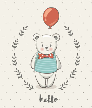 Cute little bear cartoon vector illustration, posters for baby room, greeting cards, kids and baby t-shirts and wear, hand drawn nursery illustration