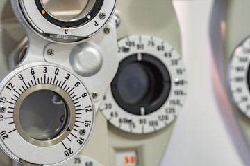 Ophthalmology machine for checking eye, closeup profile view
