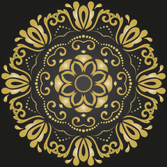 Oriental golden round pattern with arabesques and floral elements. Traditional classic ornament. Vintage pattern with arabesques