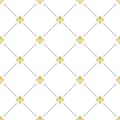 Seamless pattern. Modern geometric ornament with royal lilies. Classic vintage background