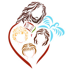 Lord Jesus, children, the Bible, the cross and the dove