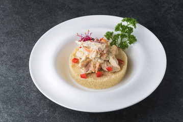 Good serving of couscous cousins with meat and vegetables