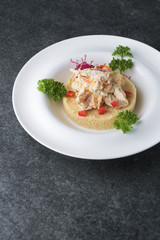 Good serving of couscous cousins with meat and vegetables