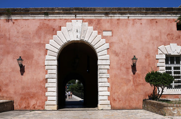 Fototapeta na wymiar old Corfu fortress entrance summer season