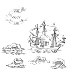 Nautical background with sailing vessels