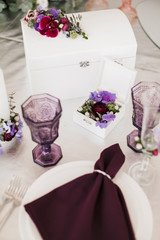 Photo of table with beautiful wedding decor isolated