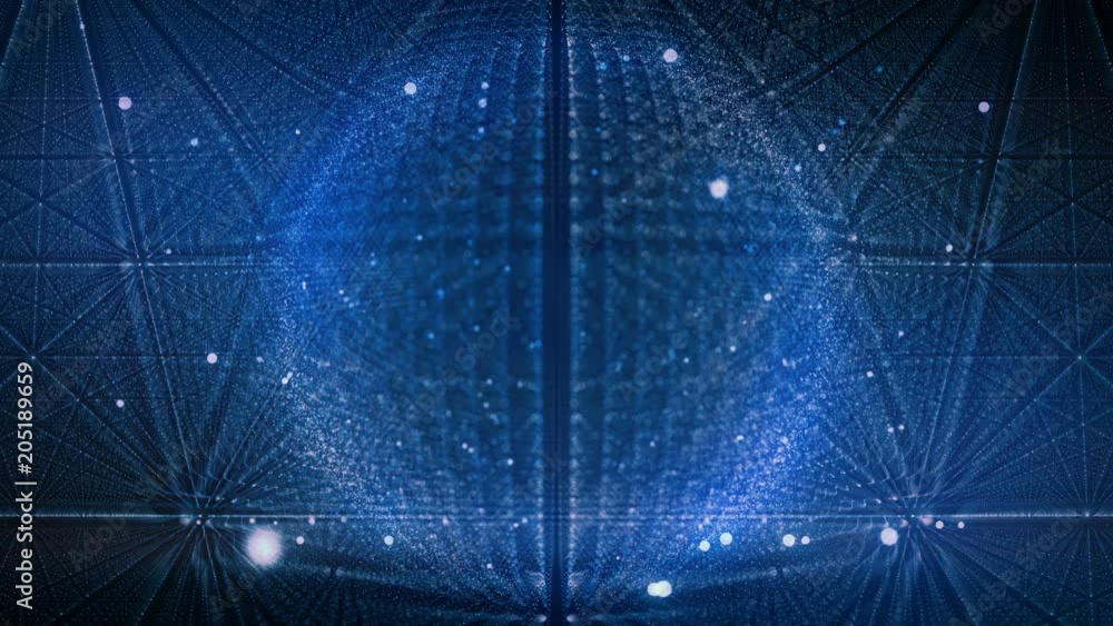 Aufkleber Abstract motion sphere of glowing particles. Animation points array or digital energy ball. 3d rendering