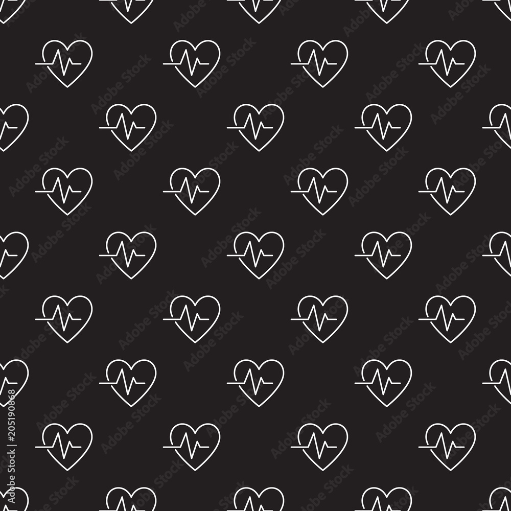 Poster dark heartbeat seamless vector pattern or background