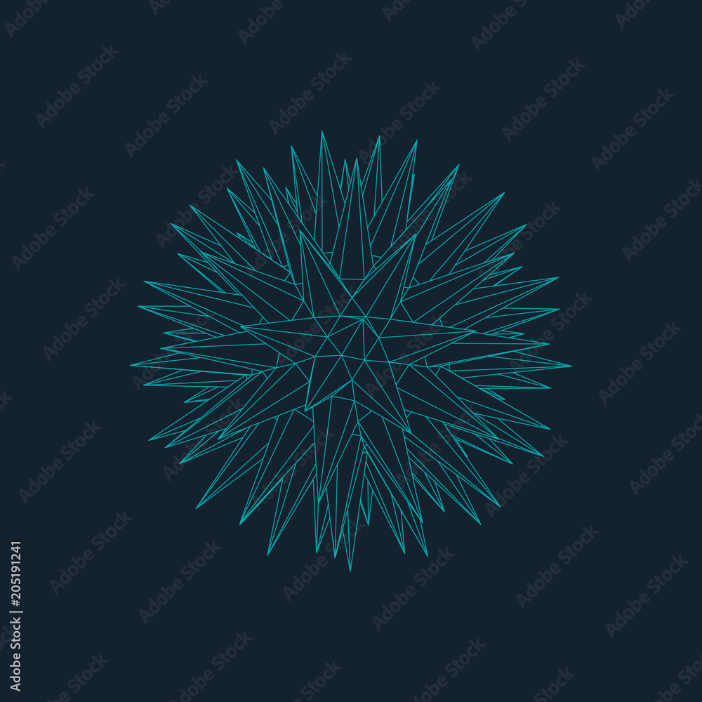 Poster abstract 3d illuminated distorted mesh sphere . neon sign . futuristic technology hud element . eleg