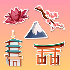 Japan traditional stickers isolated on pink.