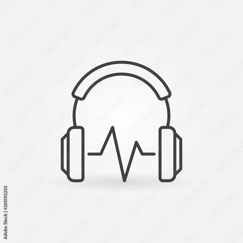 Poster headphone with sound wave vector icon in thin line style