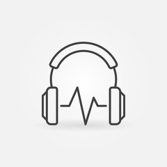 Headphone with sound wave vector icon in thin line style