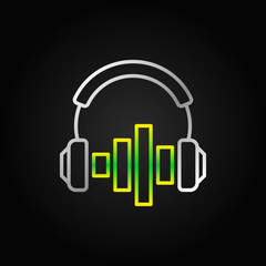 Headphones with green sound equalizer vector colorful icon