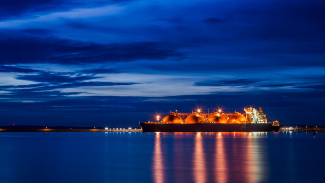 GAS CARRIER - Ship in the port at sunrise