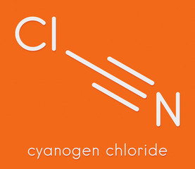 Cyanogen chloride toxic gas molecule. Skeletal formula.
