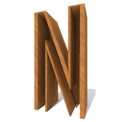 Conceptual wood or wooden brown font or type, timber or lumber industry piece isolated on white background. Educative hadwood material, smooth surface pine handmade sculpted object as 3D illustration