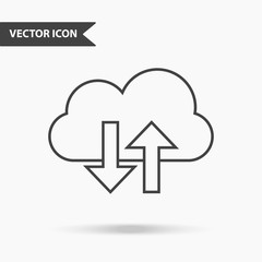 Simple vector illustration of a backup and restore data backup icon. Flat image with thin lines of cloud with arrows for application, website, presentation, infographics on isolated background