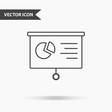Simple vector illustration of a projection board icon for a projector with graphs. Flat image with thin lines for application, presentation, website, presentation, infographics on isolated background