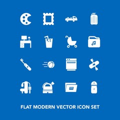Modern, simple vector icon set on blue background with picture, palette, appliance, salt, document, health, hygiene, soccer, river, exercise, photo, activity, care, travel, shipping, file, water icons