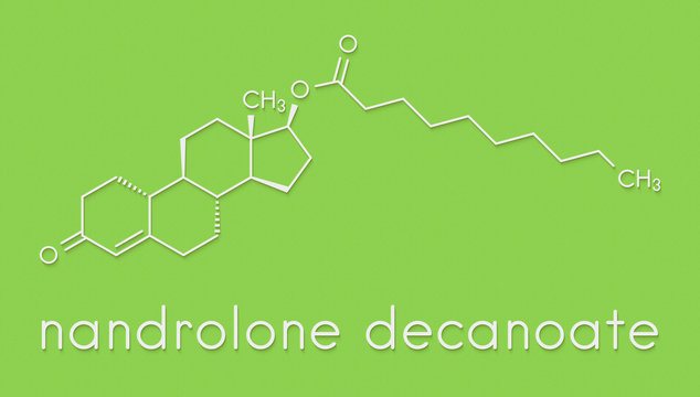 Nandrolone decanoate anabolic steroid drug molecule. Also used in sports doping. Skeletal formula.