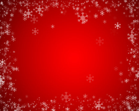 Abstract Christmas background and New Year on red background with  snowflakes,decor and place for text.