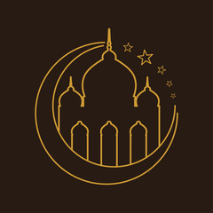 Mosque Golden Outline Crescent Illustration Symbol Logo Design