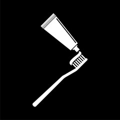 Tooth brush with toothpaste icon, Toothbrush icon on dark background 