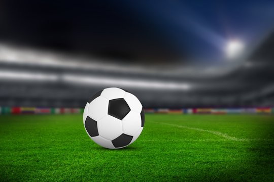 Close-up of soccer ball in soccer stadium