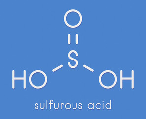 Sulfurous acid (H2SO3) molecule. Conjugate bases are bisulfite and sulfite. Skeletal formula.