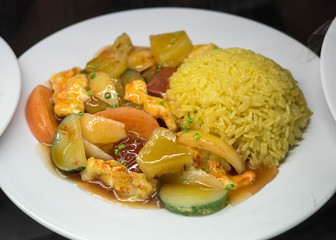 Chicken curry with rice and vegetables, vietnamese recipe