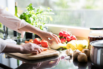 Home cooking vegetables in a modern kitchen