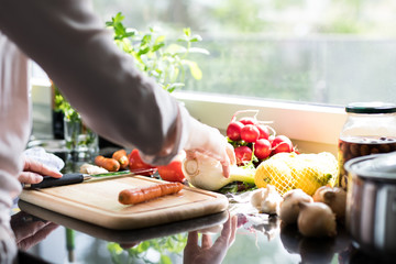 Home cooking vegetables in a modern kitchen