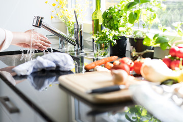Fototapeta premium Home cooking vegetables in a modern kitchen