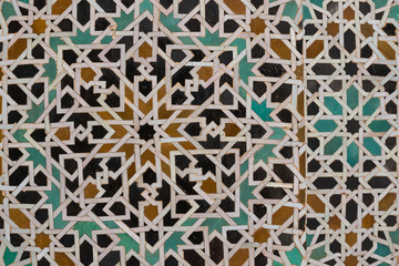 Geometrical pattern of the mosaic in Madrasa Bou Inania, Fez, Morocco