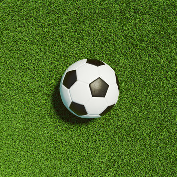 Fußball von oben auf Gras vom Fußballfeld