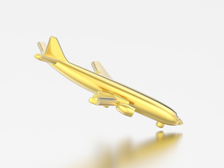 3D illustration gold airplane is landing