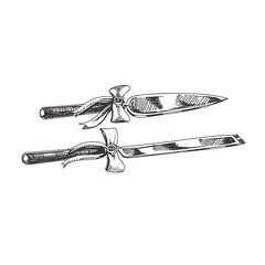 Beautiful vector hand drawn cake knives Illustration.