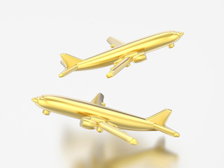 3D illustration two gold airplanes