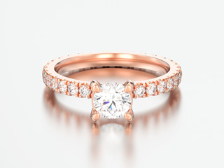 3D illustration rose gold engagement wedding diamond ring
