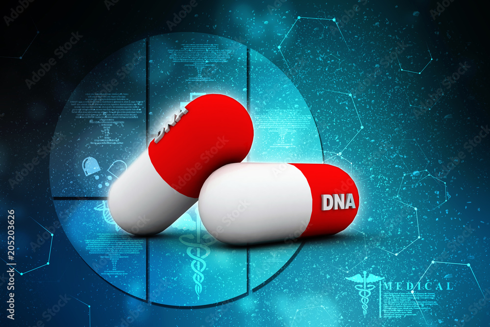 Poster 3d render of dna structure, abstract background