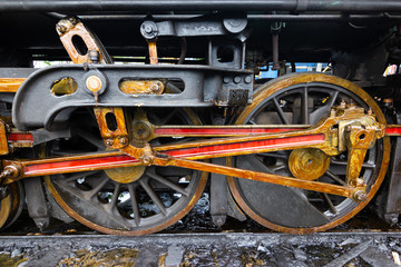 Close up - Train Wheel part of the Steam locomotive.