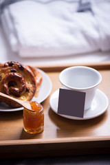 Breakfast in hotel bedroom