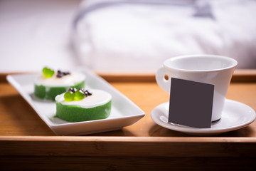 Breakfast in hotel bedroom