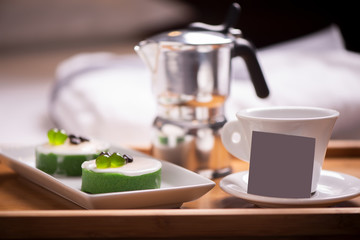 Breakfast in hotel bedroom