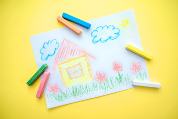 Children's drawing with a house